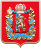 Герб Красноярского края: барельеф в золотой раме, центральная фигура - металлизация