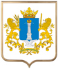 Печать герба Ульяновской области на пластиковом геральдическом щите в раме золото