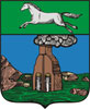 Барельефный герб Барнаула на пластиковом геральдическом щите без рамы, орел- краска/металлизация 