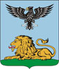 Барельефный герб Белгородской области на пластиковом геральдическом щите без рамы, орел- краска/металлизация 