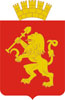 Барельефный герб Красноярска на пластиковом геральдическом щите без рамы, орел- краска/металлизация 