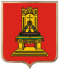 Печать герба Тверской области на пластиковом геральдическом щите в раме золото