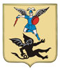 Печать герба Архангельска на пластиковом геральдическом щите в раме золото