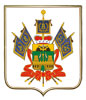 Печать герба Краснодарского края на пластиковом геральдическом щите в раме золото