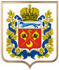 Печать герба Оренбургской области на пластиковом геральдическом щите в раме золото