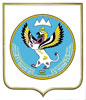 Печать герба Республики Алтай на пластиковом геральдическом щите в раме золото