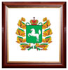 Печать герба Томской области на пластике в различных вариантах рам: красное дерево, орех, золото