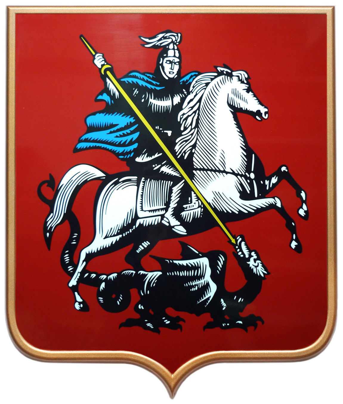 Печать герба Москвы 52х62 см. на пластиковом геральдическом щите в раме золото